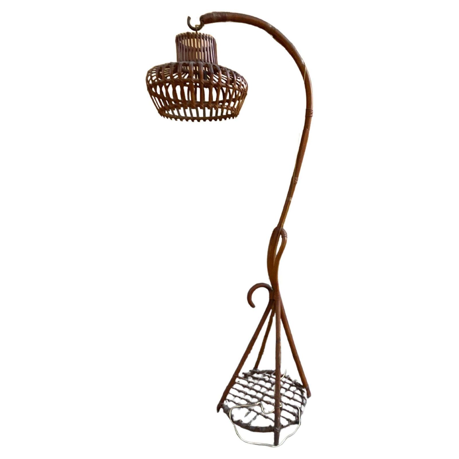 Bamboo And Wicker Lamp   Made In Italy   1960s
