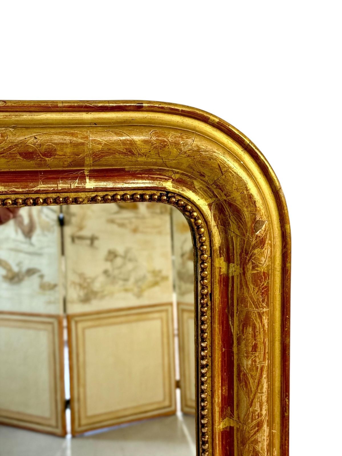 19th Century Louis Philippe Giltwood Mirror With Floral Details photo for sale