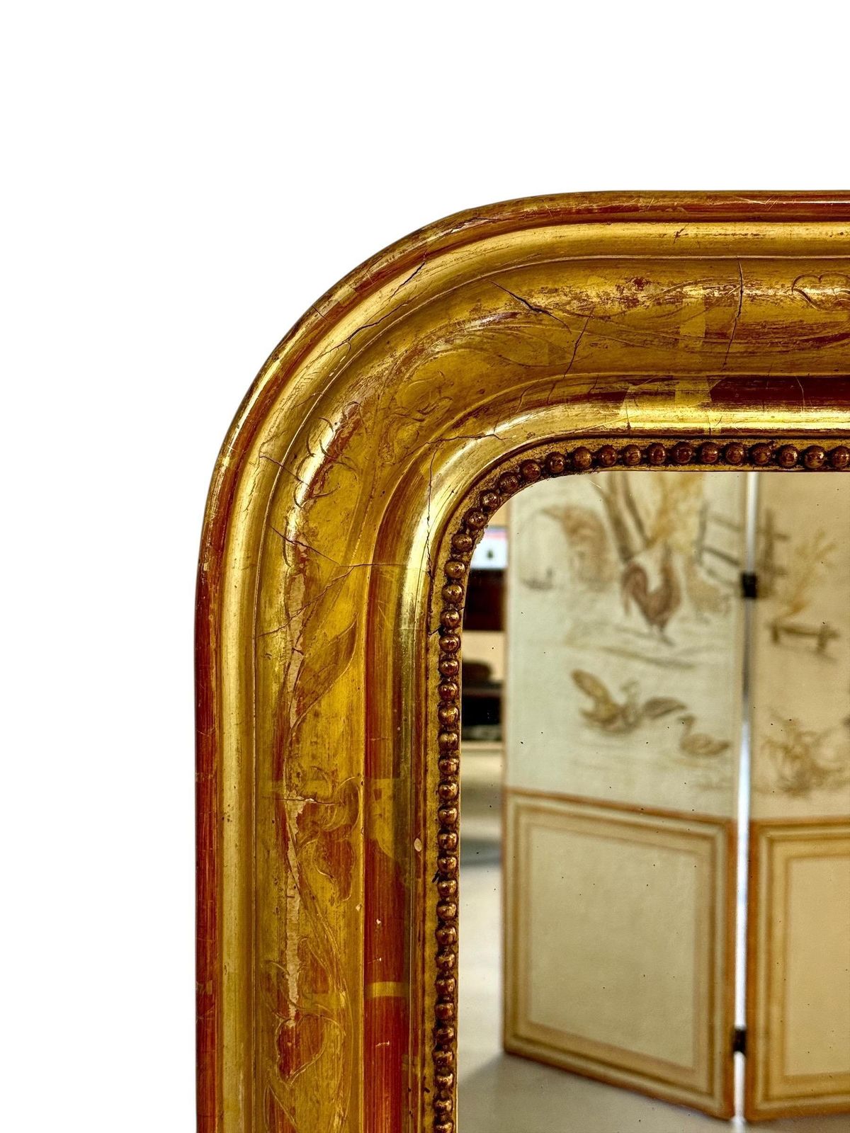 19th Century Louis Philippe Giltwood Mirror With Floral Details photo vintage