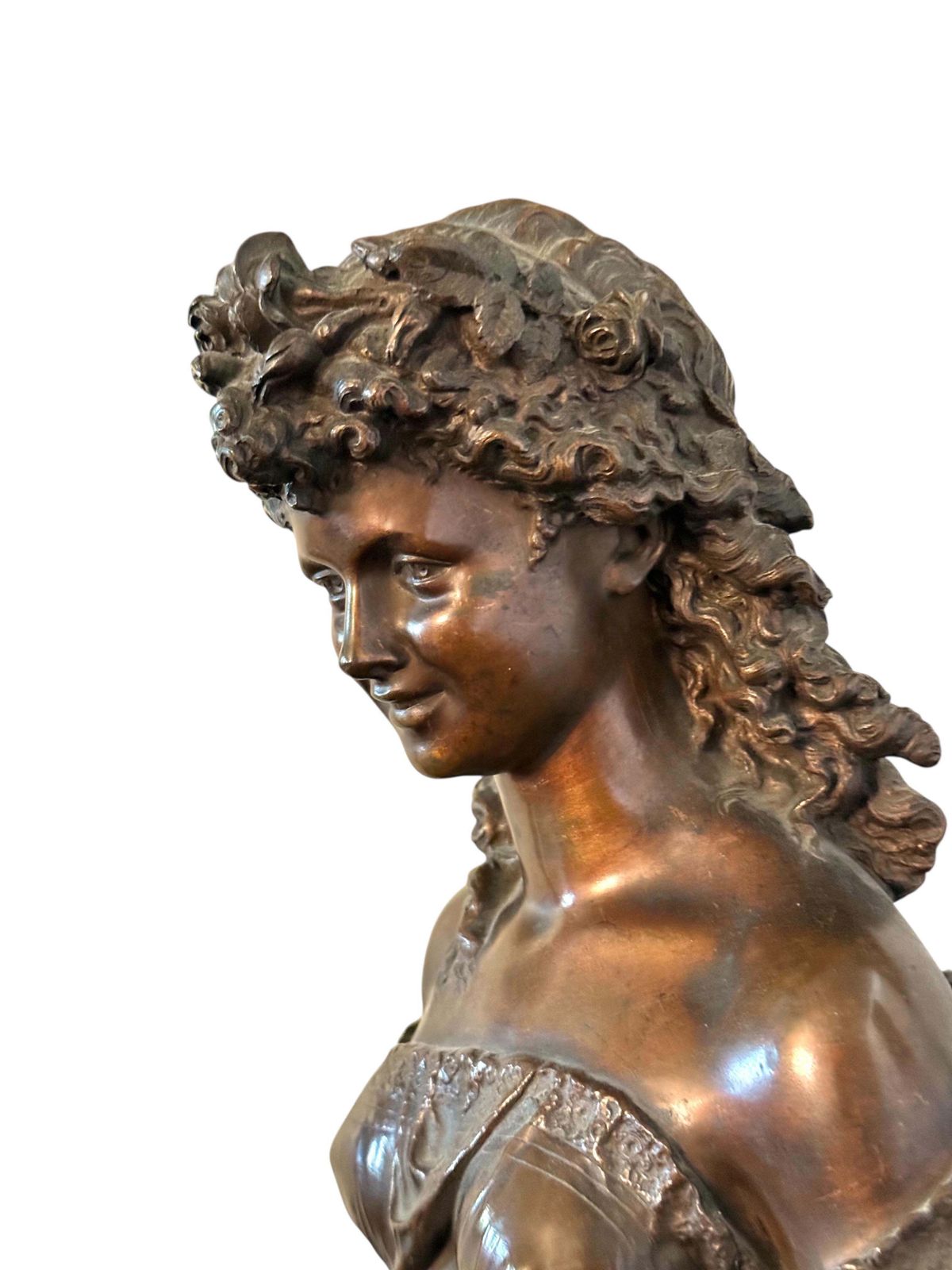 19th Century Bronze Bust By Mathurin Moreau On Griotte Marble Base photo for sale