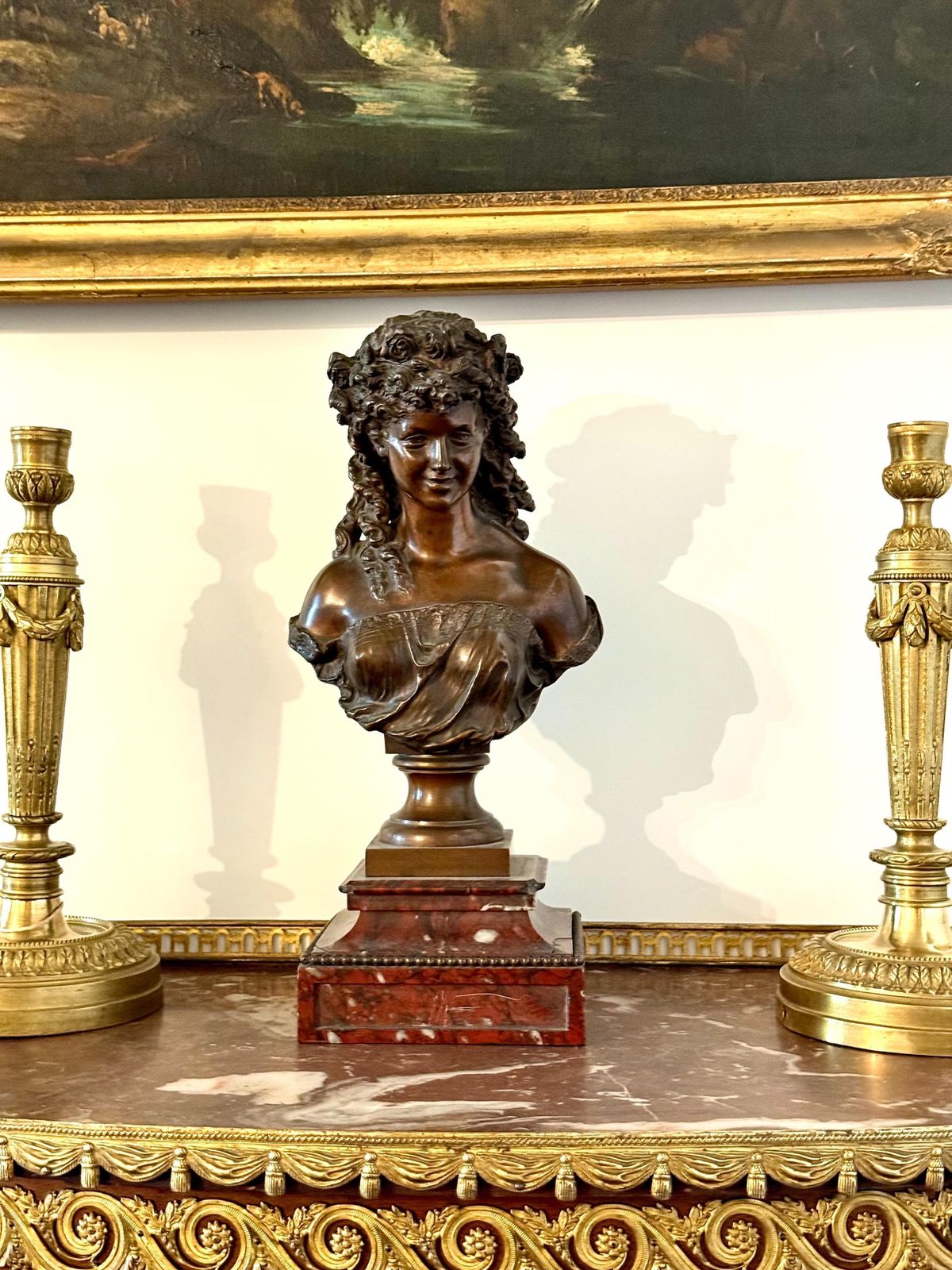 19th Century Bronze Bust By Mathurin Moreau On Griotte Marble Base photo Art