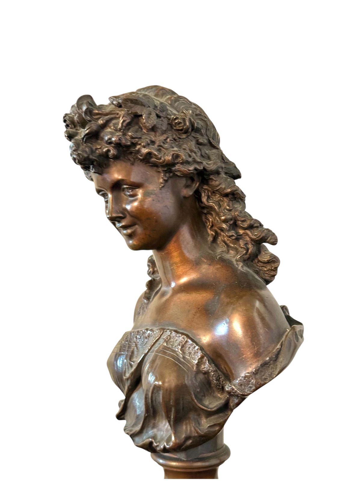 19th Century Bronze Bust By Mathurin Moreau On Griotte Marble Base photo vinterior