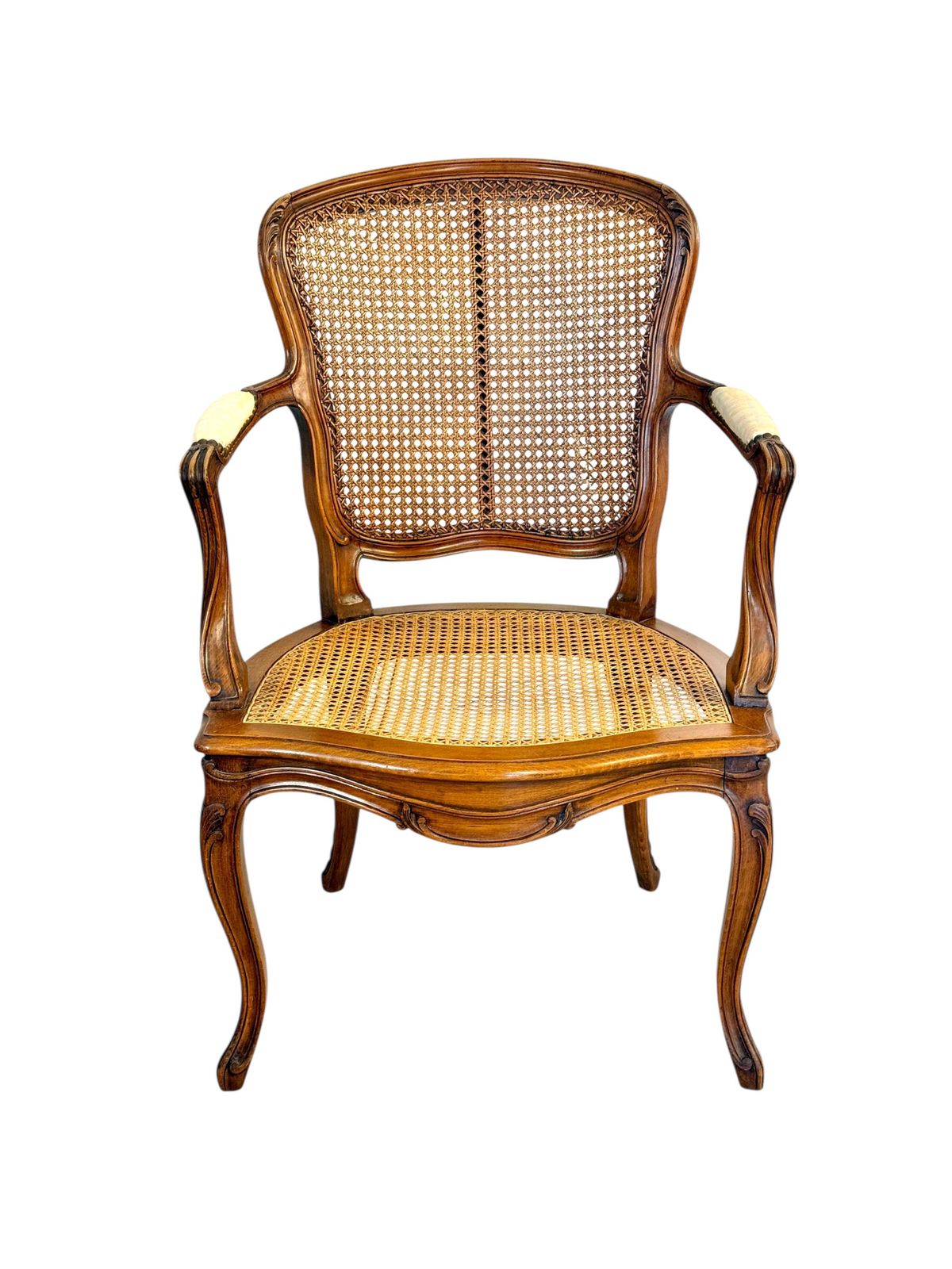 Furniture Louis XV Style Caned Armchair In Walnut, France Late 19th Century photo