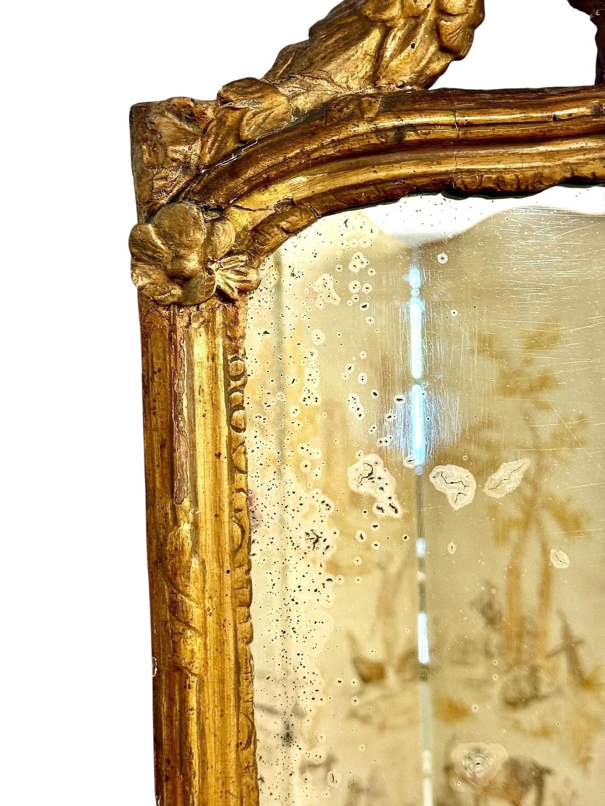 18th Century Louis XVI Giltwood Mirror With Laurel Crest And Draped Base photo vinterior