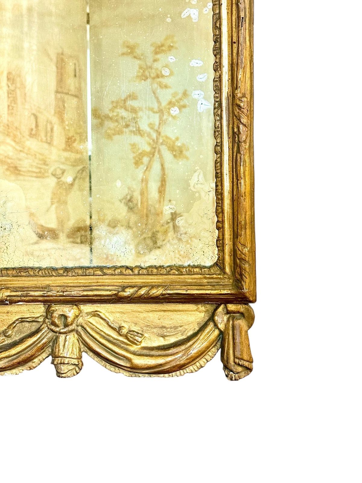 18th Century Louis XVI Giltwood Mirror With Laurel Crest And Draped Base photo buy