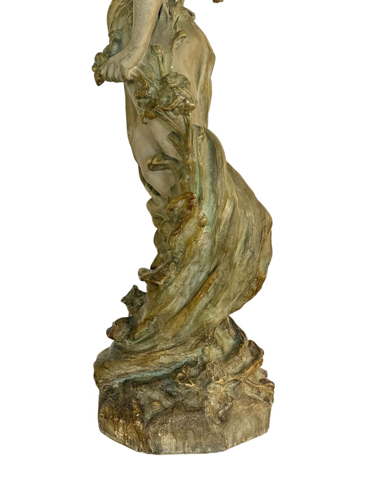 Large French Art Nouveau Polychrome Plaster Statue Of A Floral Maiden, C.1900 photo vintage