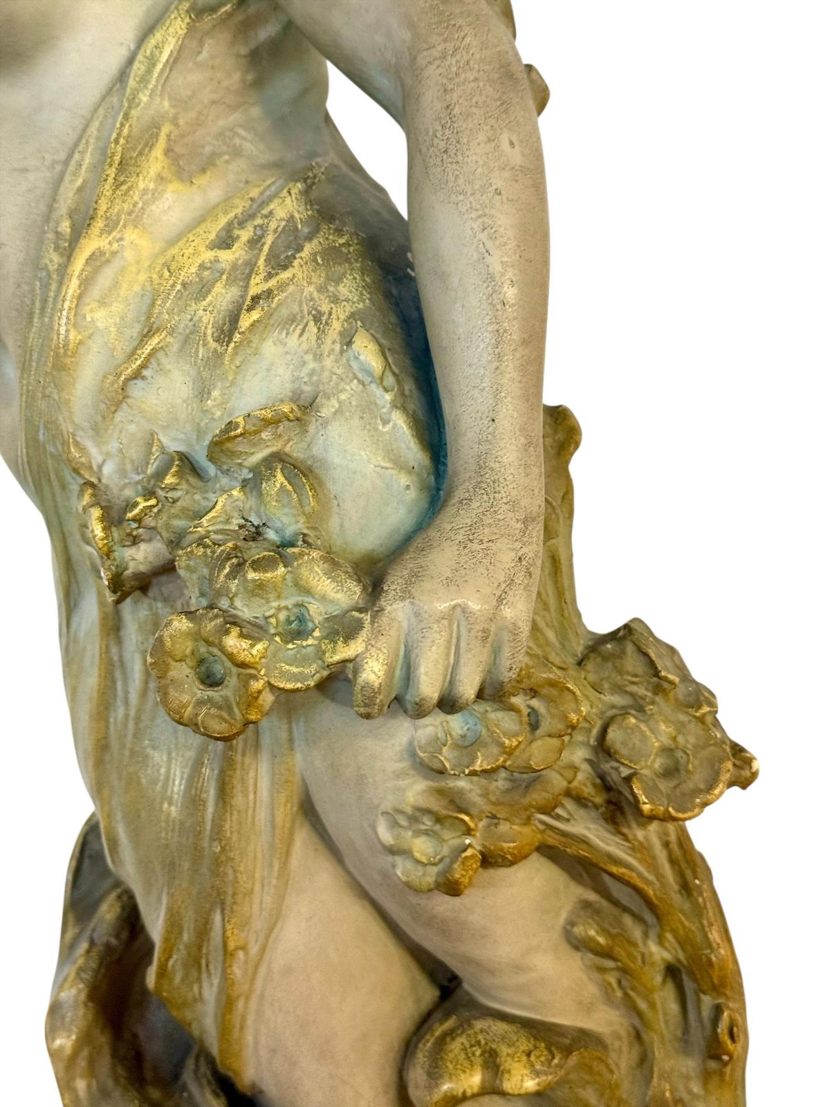 photo furniture Large French Art Nouveau Polychrome Plaster Statue Of A Floral Maiden, C.1900