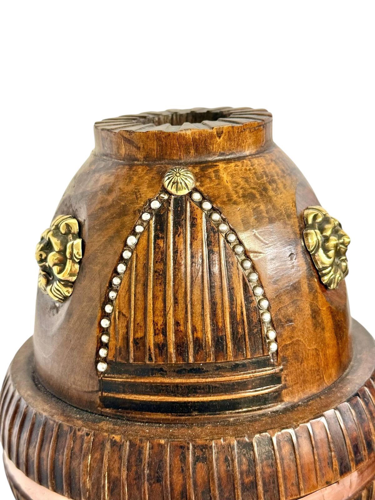 Pair Of 19th Century French Folk Art Torchères With Gilt Brass Lion Heads photo Home Decor