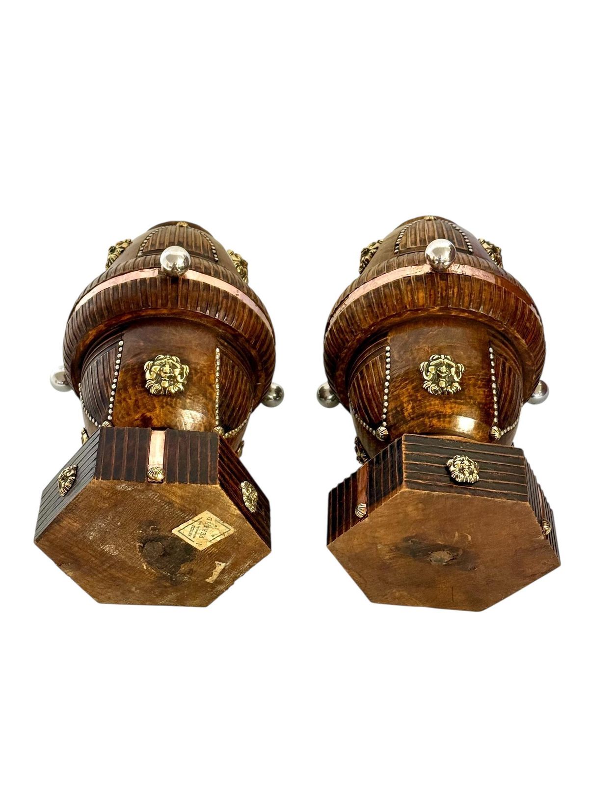 photo vintage Pair Of 19th Century French Folk Art Torchères With Gilt Brass Lion Heads