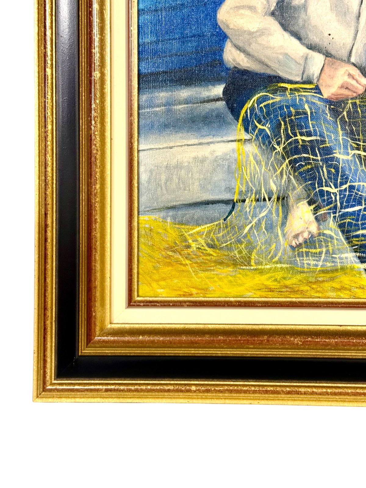 Oil On Canvas In A Giltwood Frame "Fisherman With Nets" By Juliette Daziano photo vinterior