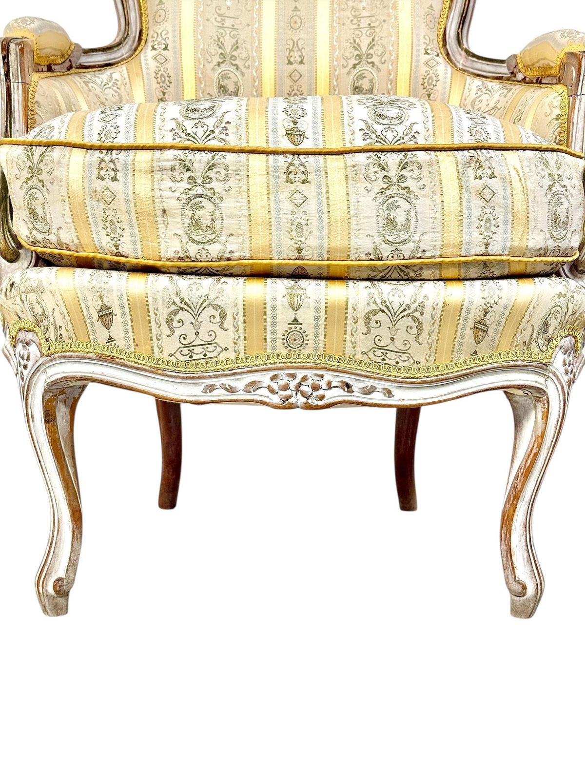 photo furniture Pair Of 19th C. French Louis XVI Style Bergères With Silk Blend Satin Upholstery