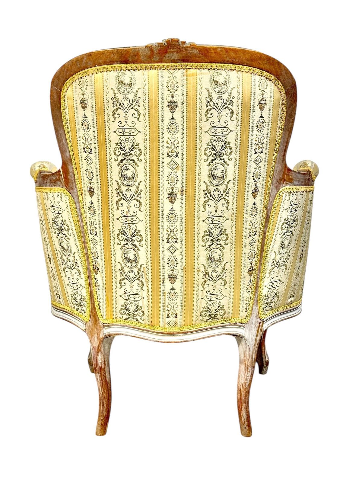 Furniture Pair Of 19th C. French Louis XVI Style Bergères With Silk Blend Satin Upholstery photo
