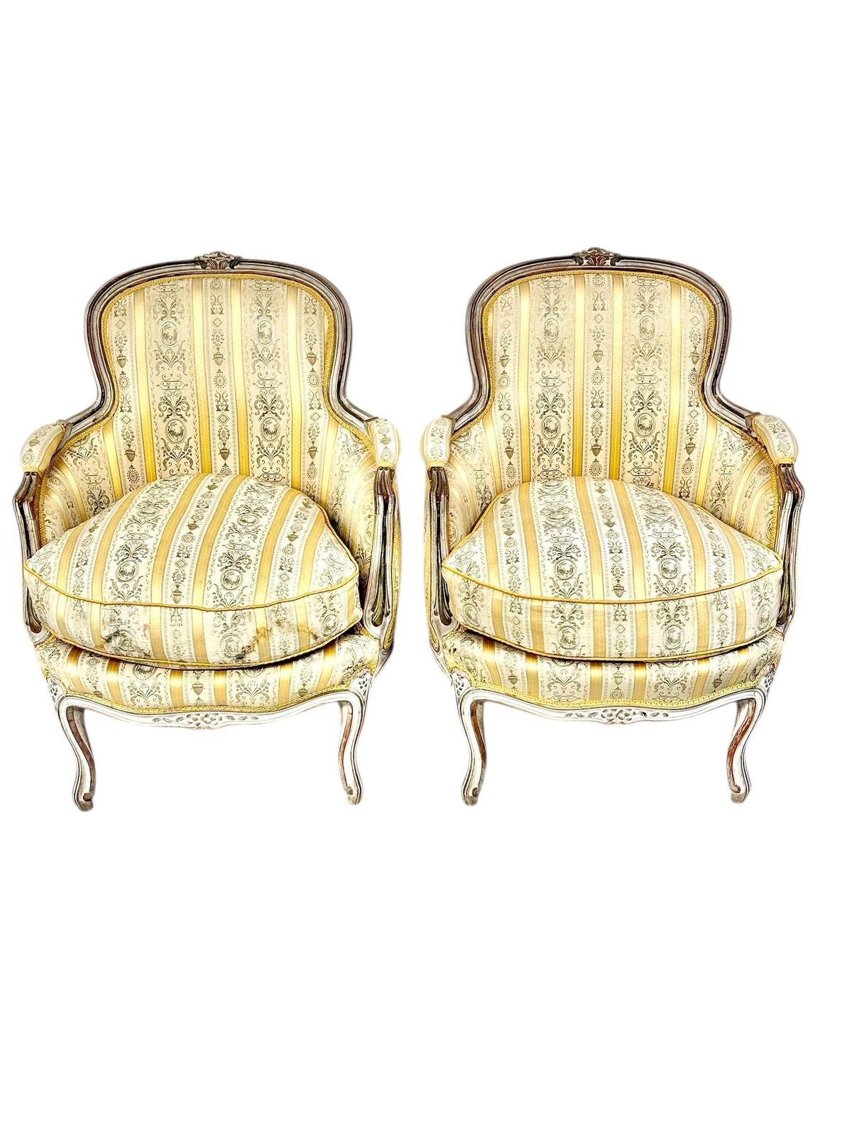 2221.0 Pair Of 19th C. French Louis XVI Style Bergères With Silk Blend Satin Upholstery photo