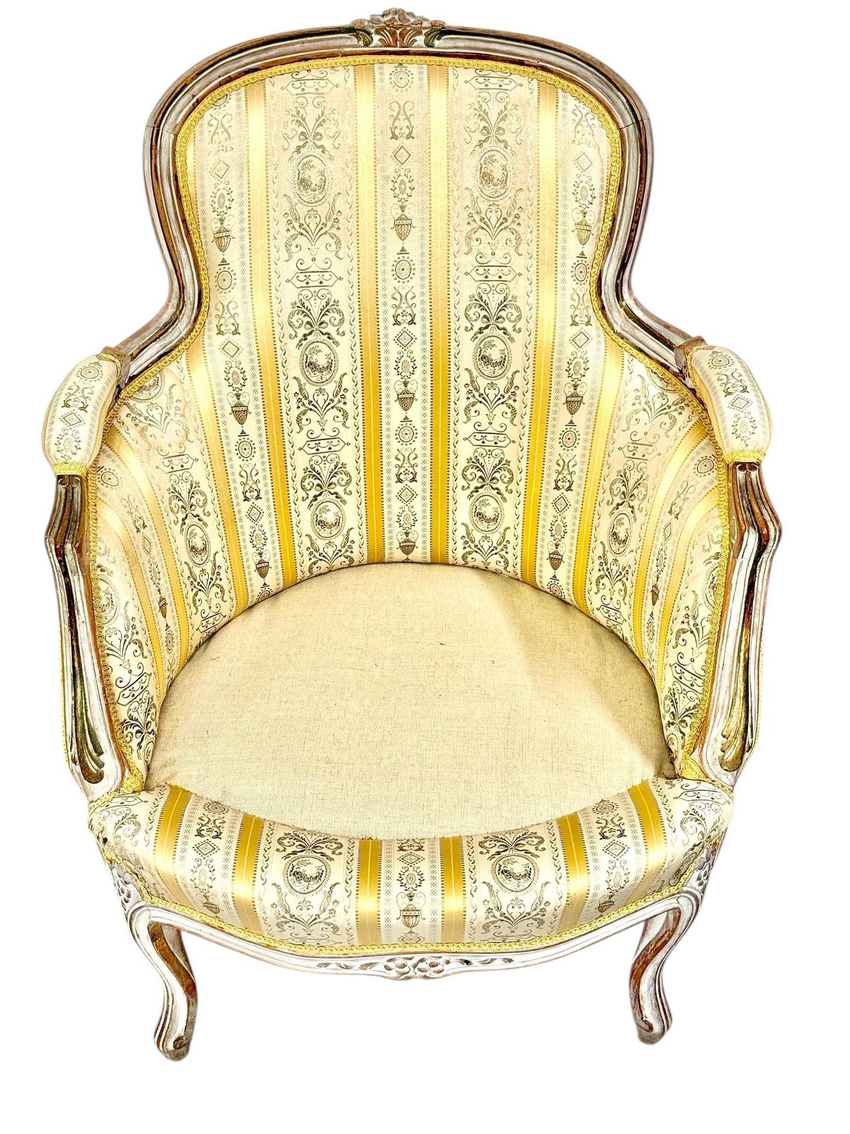 photo vinterior Pair Of 19th C. French Louis XVI Style Bergères With Silk Blend Satin Upholstery