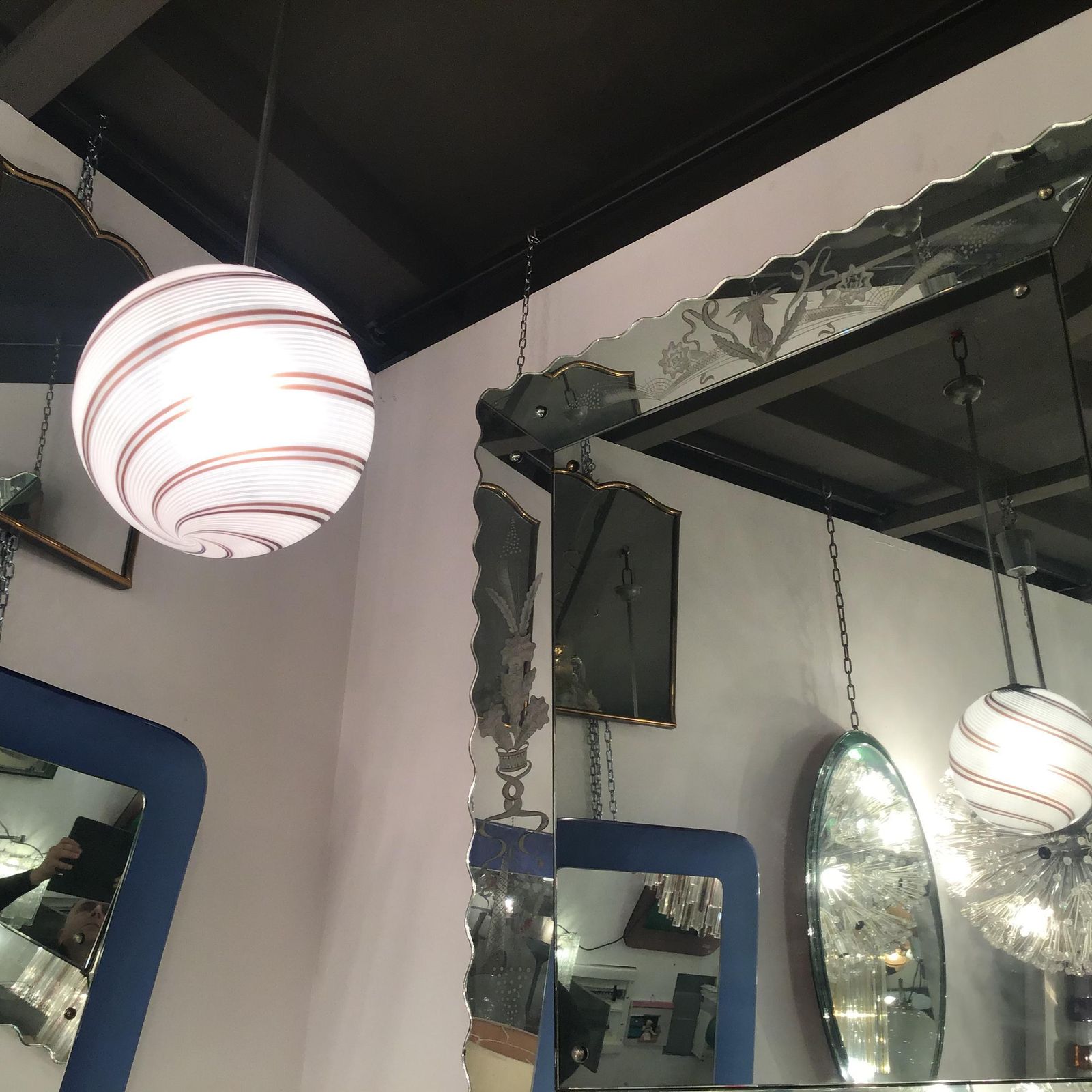 Venini Chandelier Glass Metal Crome 1950 Italy photo buy