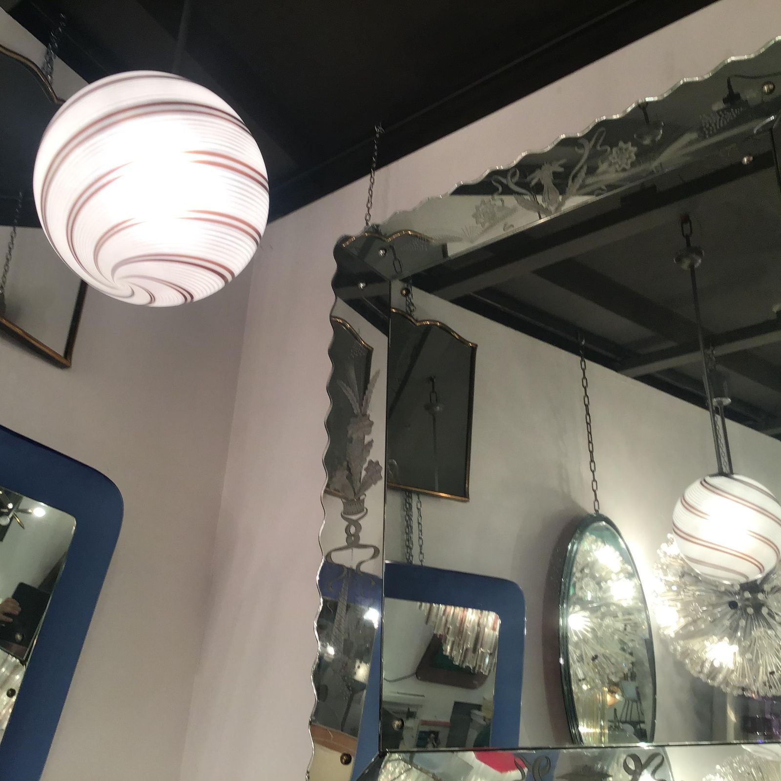 photo furniture Venini Chandelier Glass Metal Crome 1950 Italy