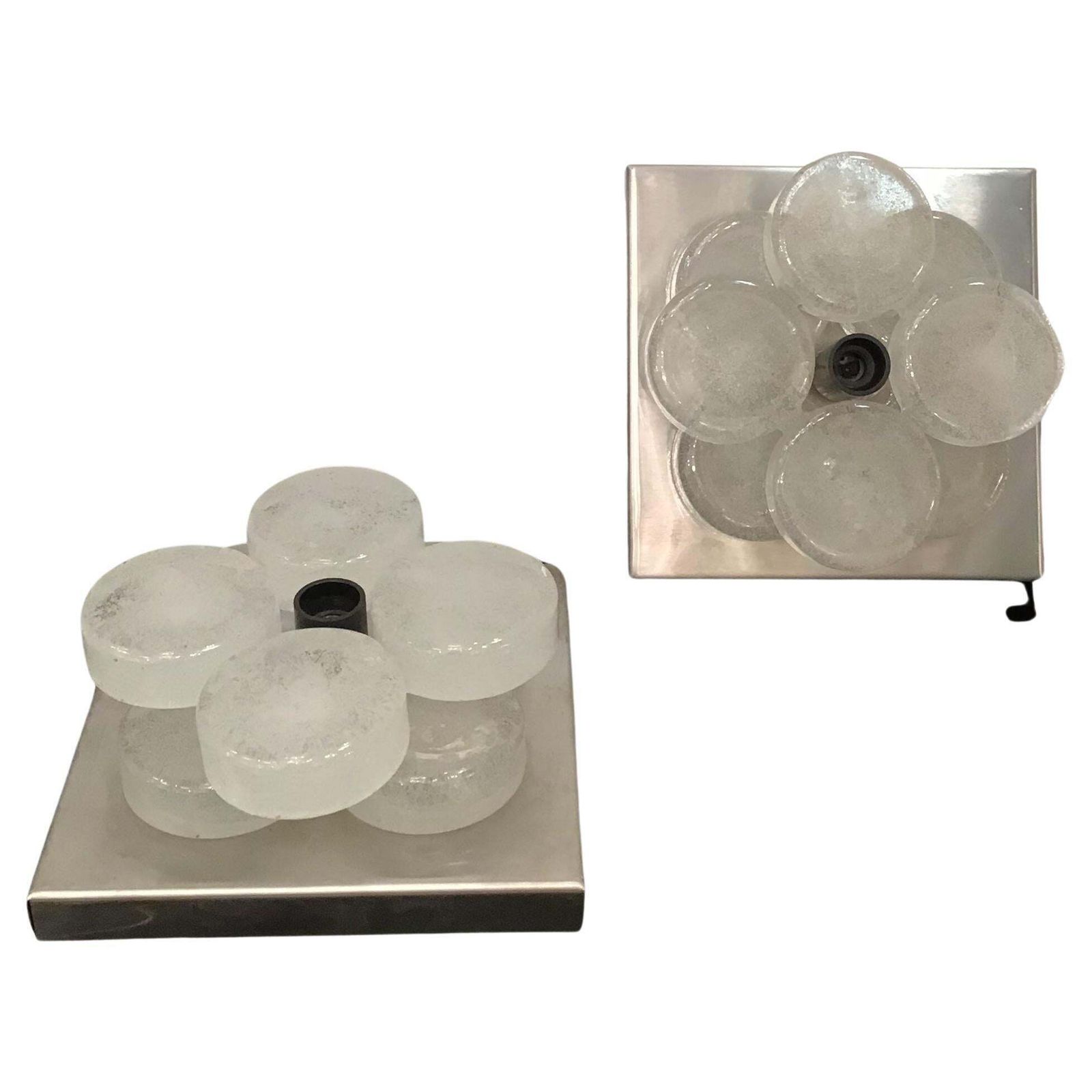 Albano Poli Sconces Murano Glass Metal Crome 1960 Italy