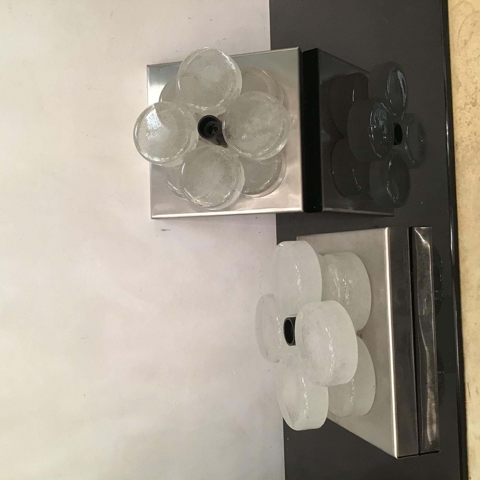 photo for sale Albano Poli Sconces Murano Glass Metal Crome 1960 Italy