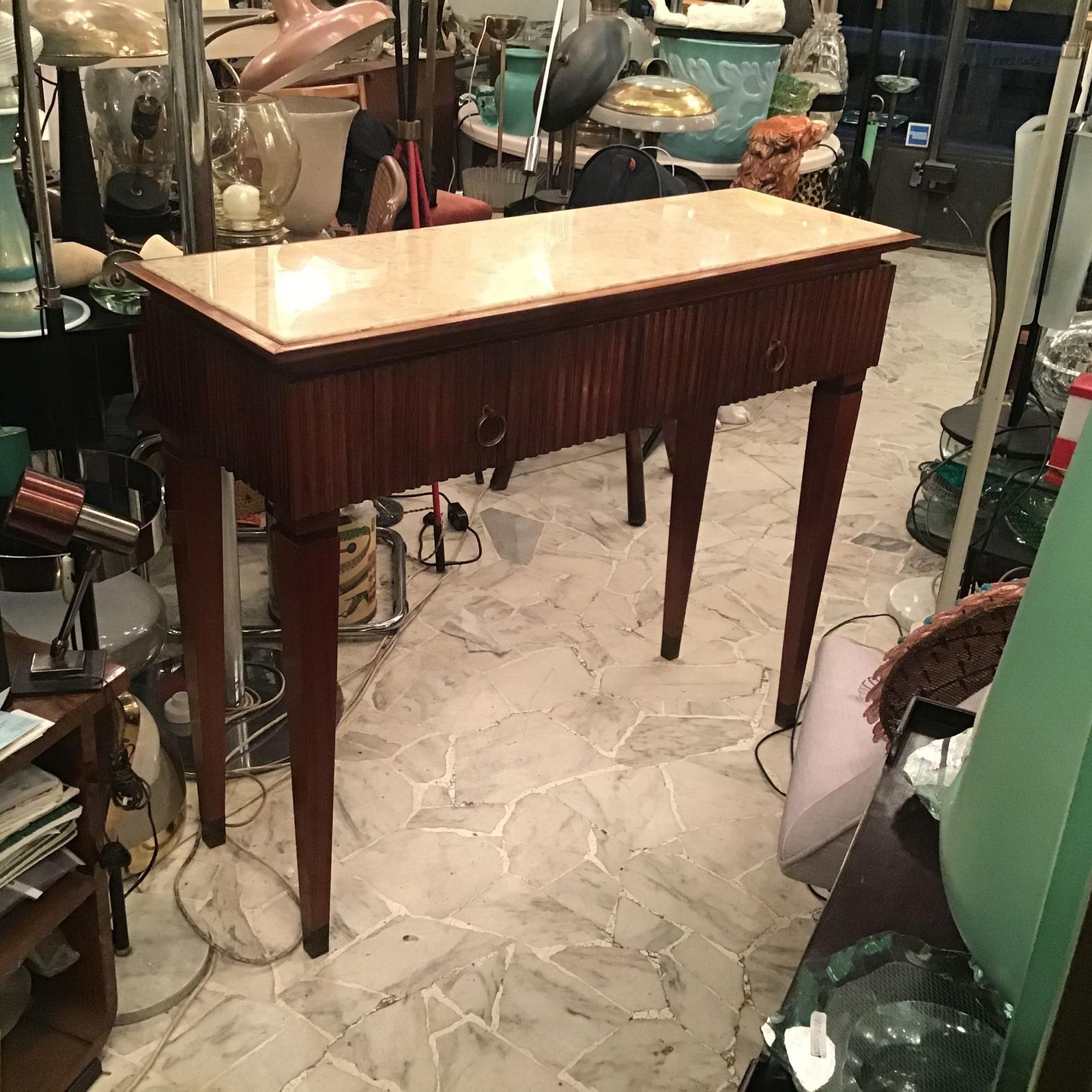 Furniture Paolo Buffa Console Brass Wood Marbre 1940 Italy photo