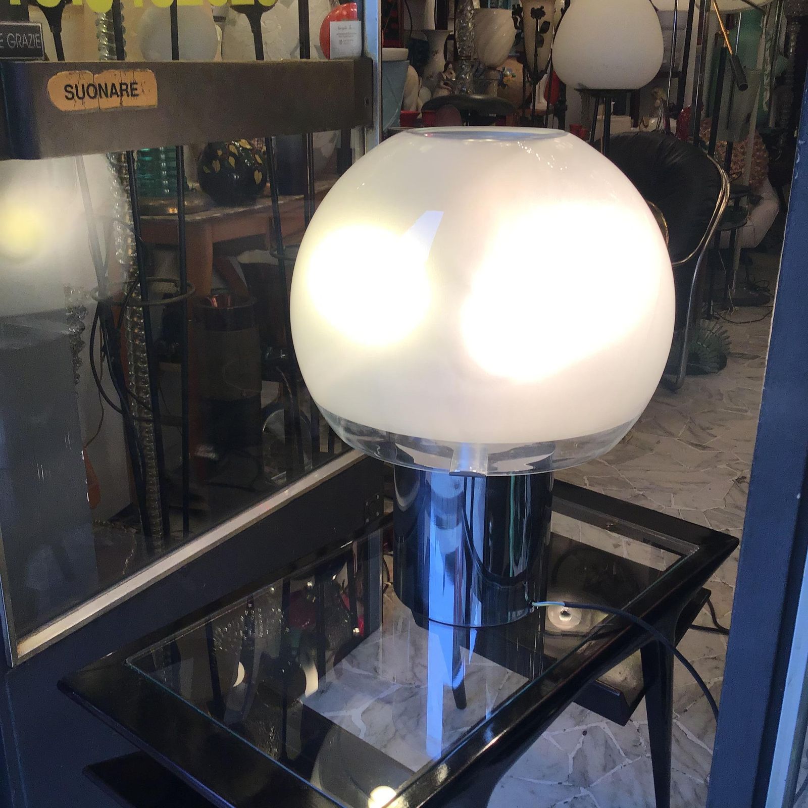 Azucena “Porcino” Luigi Caccia Dominioni 1966, Crome Plated Brass Blown Glass It photo for sale