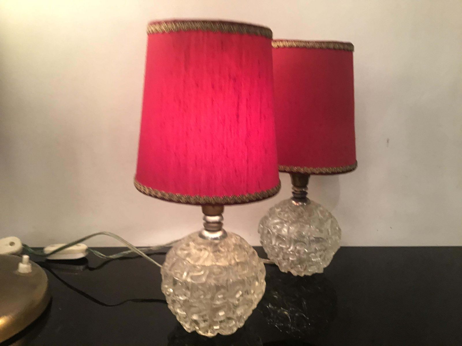 photo vintage Seguso Table Lamps Murano Glass Metal Crome Lampshade 1940 Italy