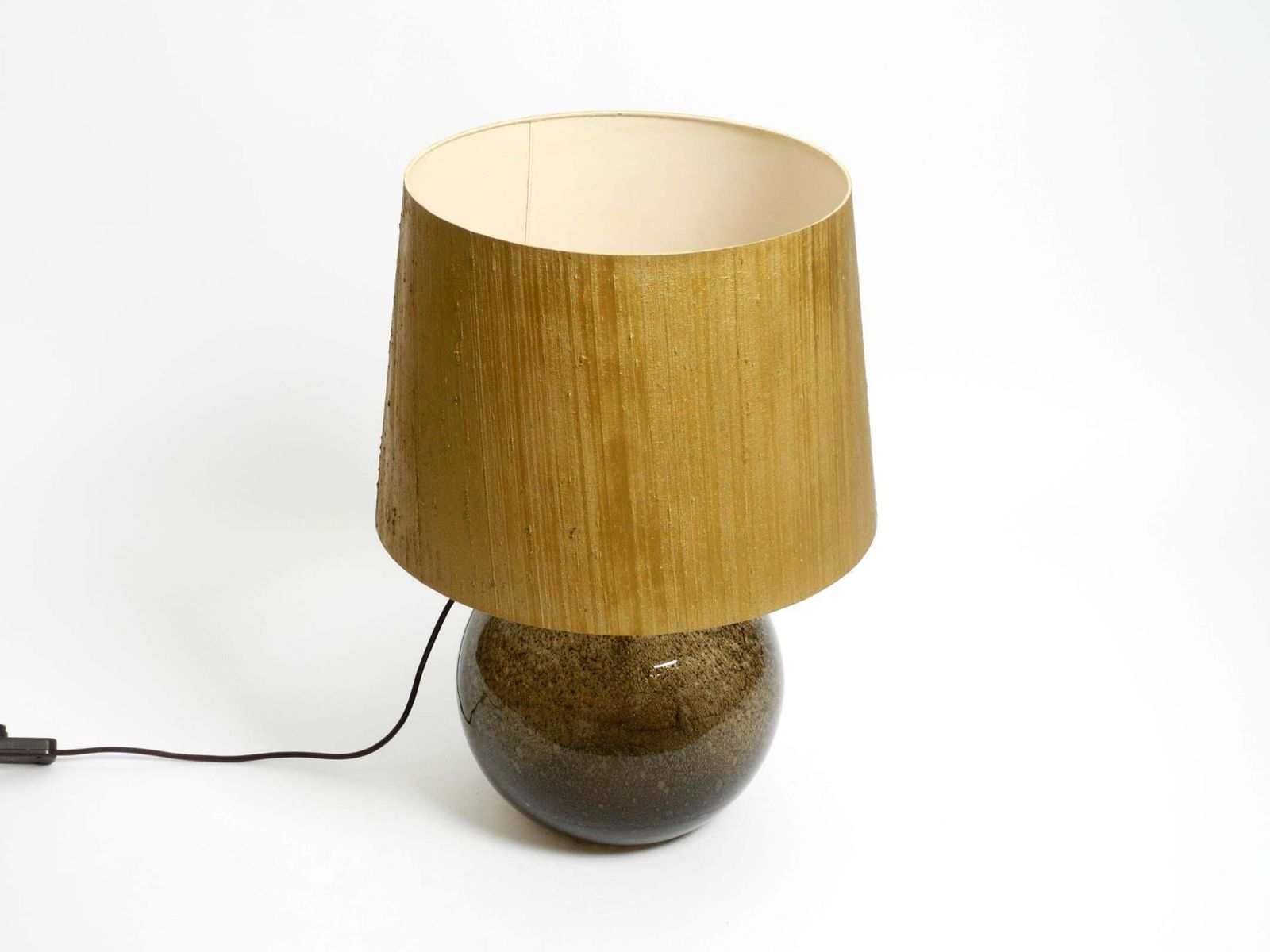70s Putzler Table Lamp With Illuminated Glass Body And Shade Made Of Dupion Silk photo Lighting