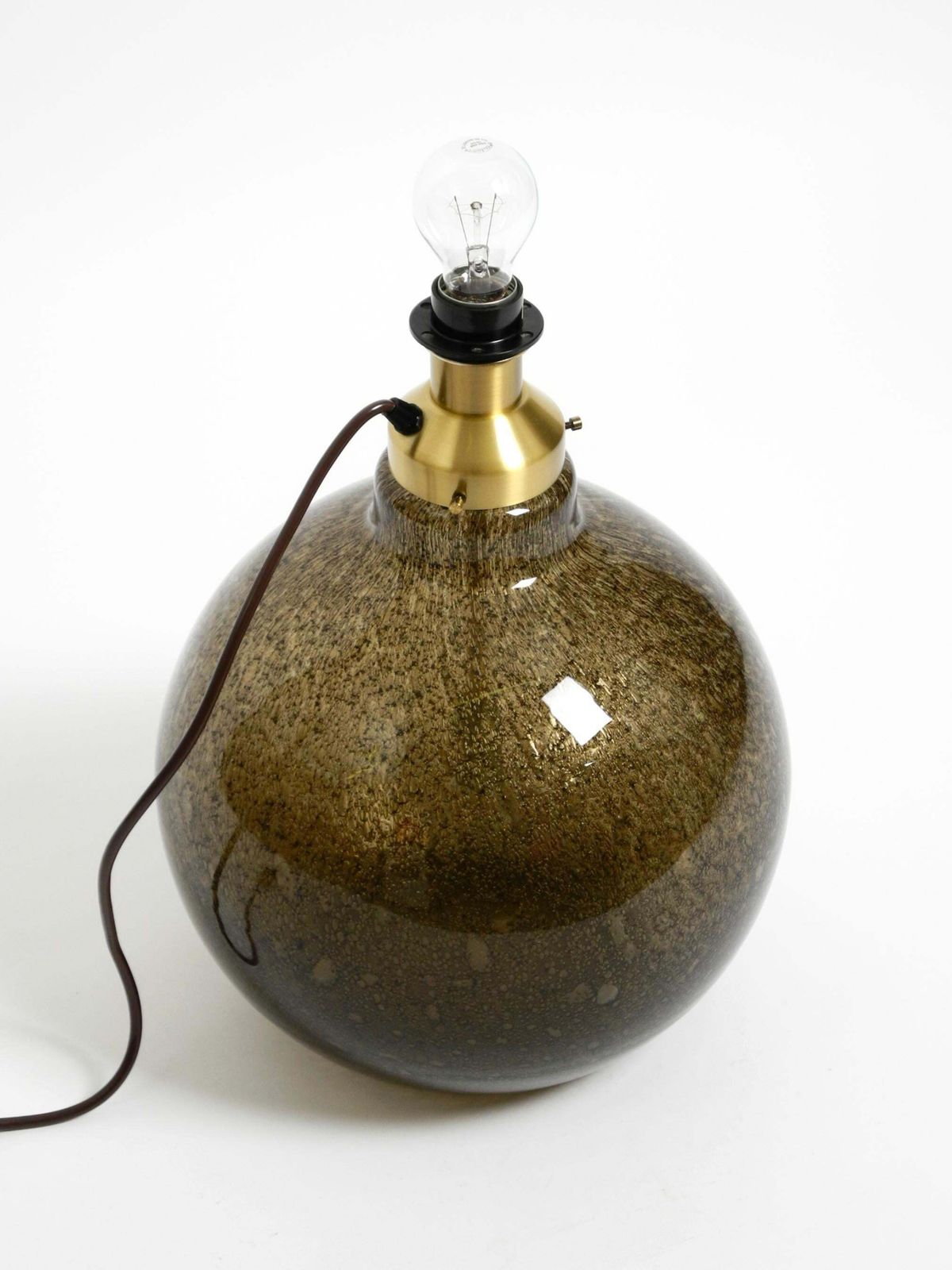 70s Putzler Table Lamp With Illuminated Glass Body And Shade Made Of Dupion Silk photo vintage