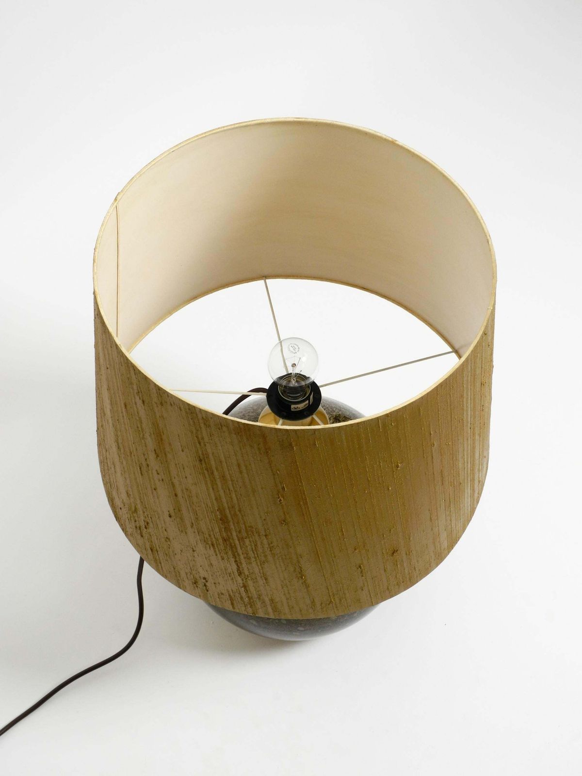 photo furniture 70s Putzler Table Lamp With Illuminated Glass Body And Shade Made Of Dupion Silk