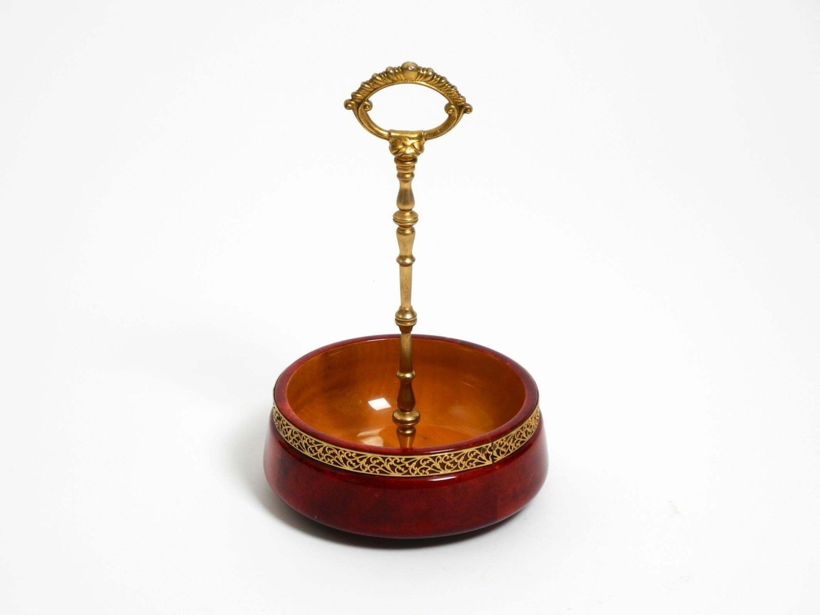 1960s Nut Bowl By Aldo Tura Made Of Red Goatskin And Brass   Made In Italy photo for sale