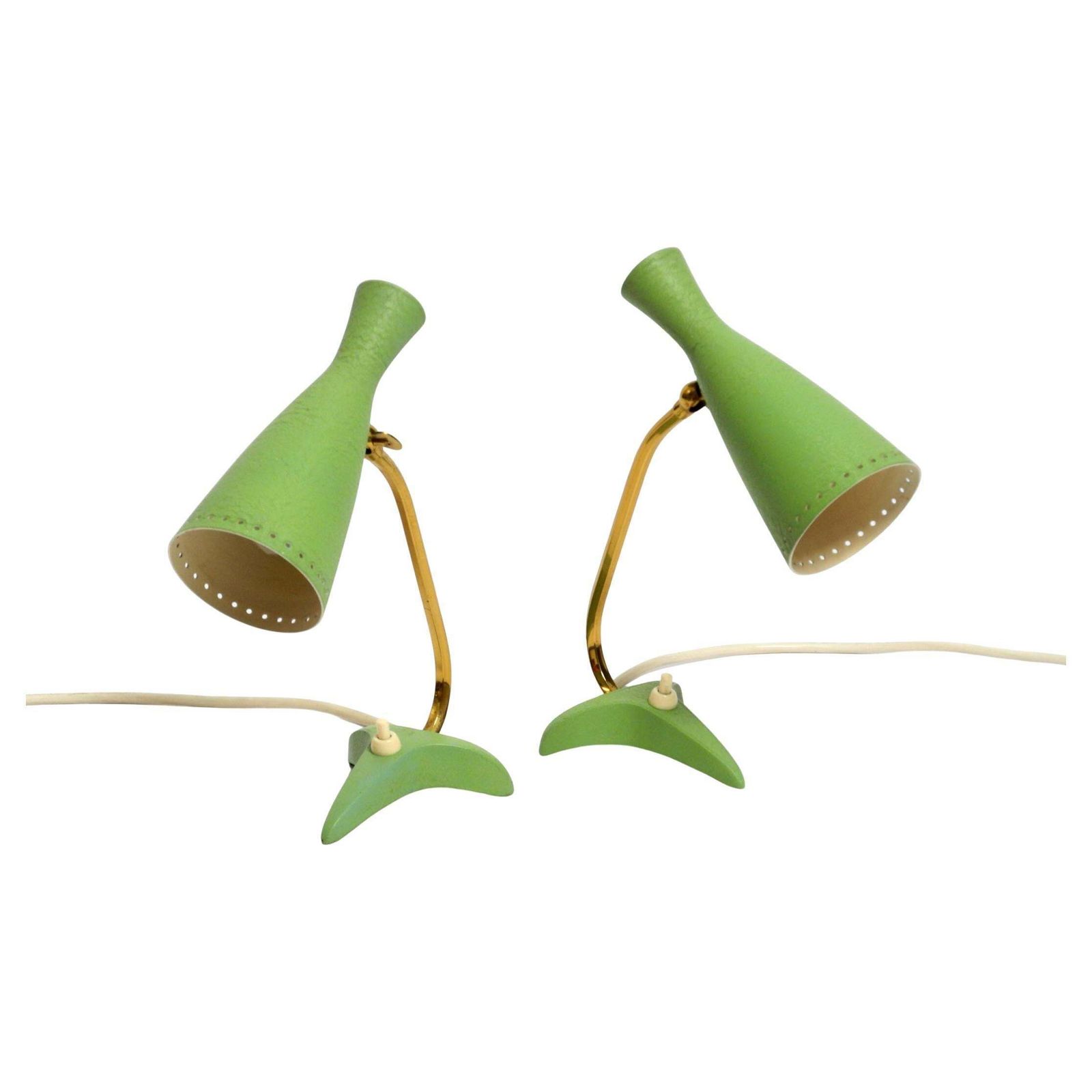 Pair Of Beautiful Green Mid Century Diabolo Crow's Foot Table Lamps From Cosack