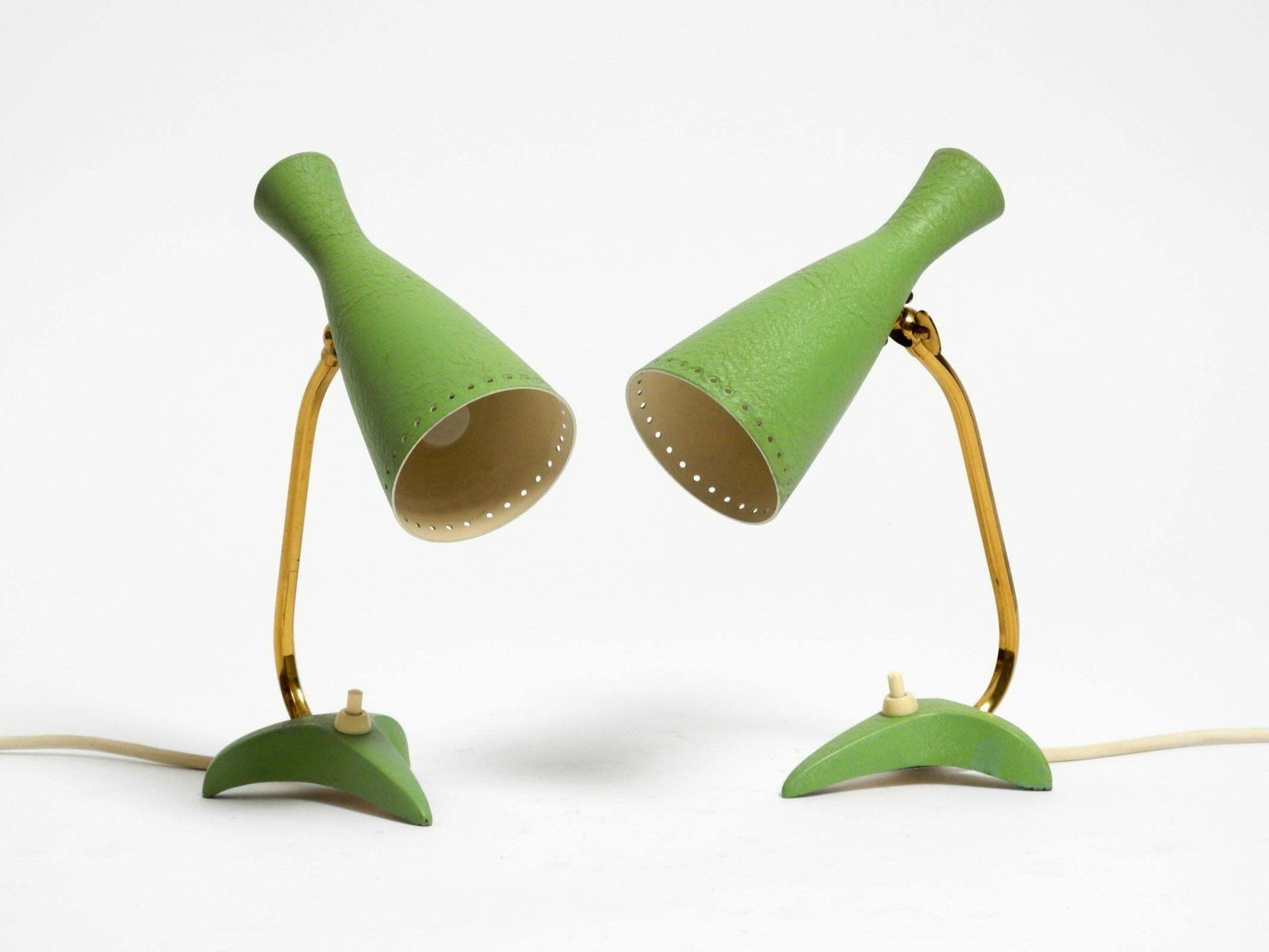Pair Of Beautiful Green Mid Century Diabolo Crow's Foot Table Lamps From Cosack photo for sale