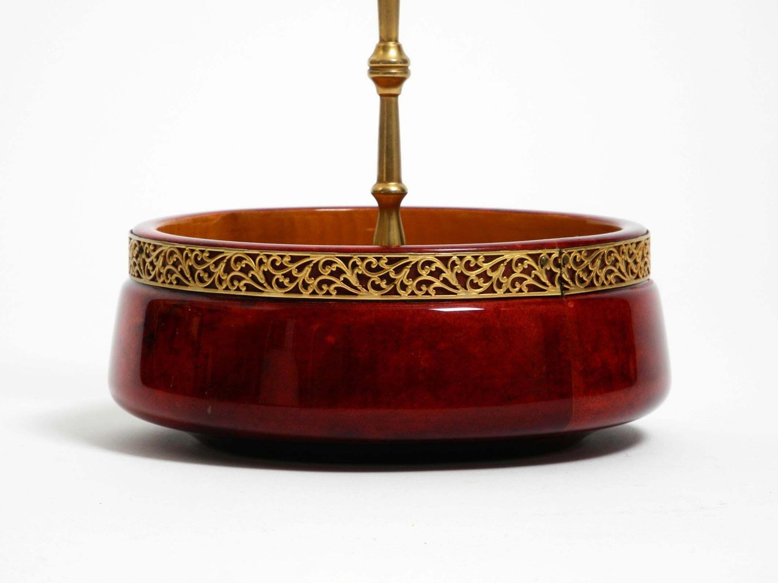 photo buy 1960s Nut Bowl By Aldo Tura Made Of Red Goatskin And Brass   Made In Italy