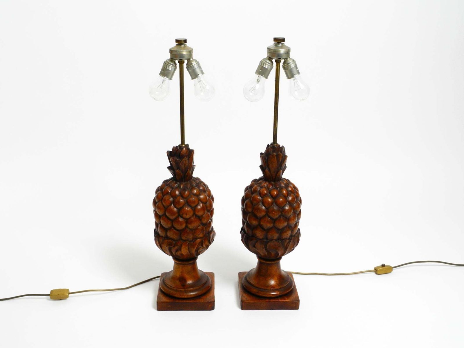 Pair Of Large Mid Century Modern Pineapple Table Lamps Made Of Stained Pinewood photo for sale