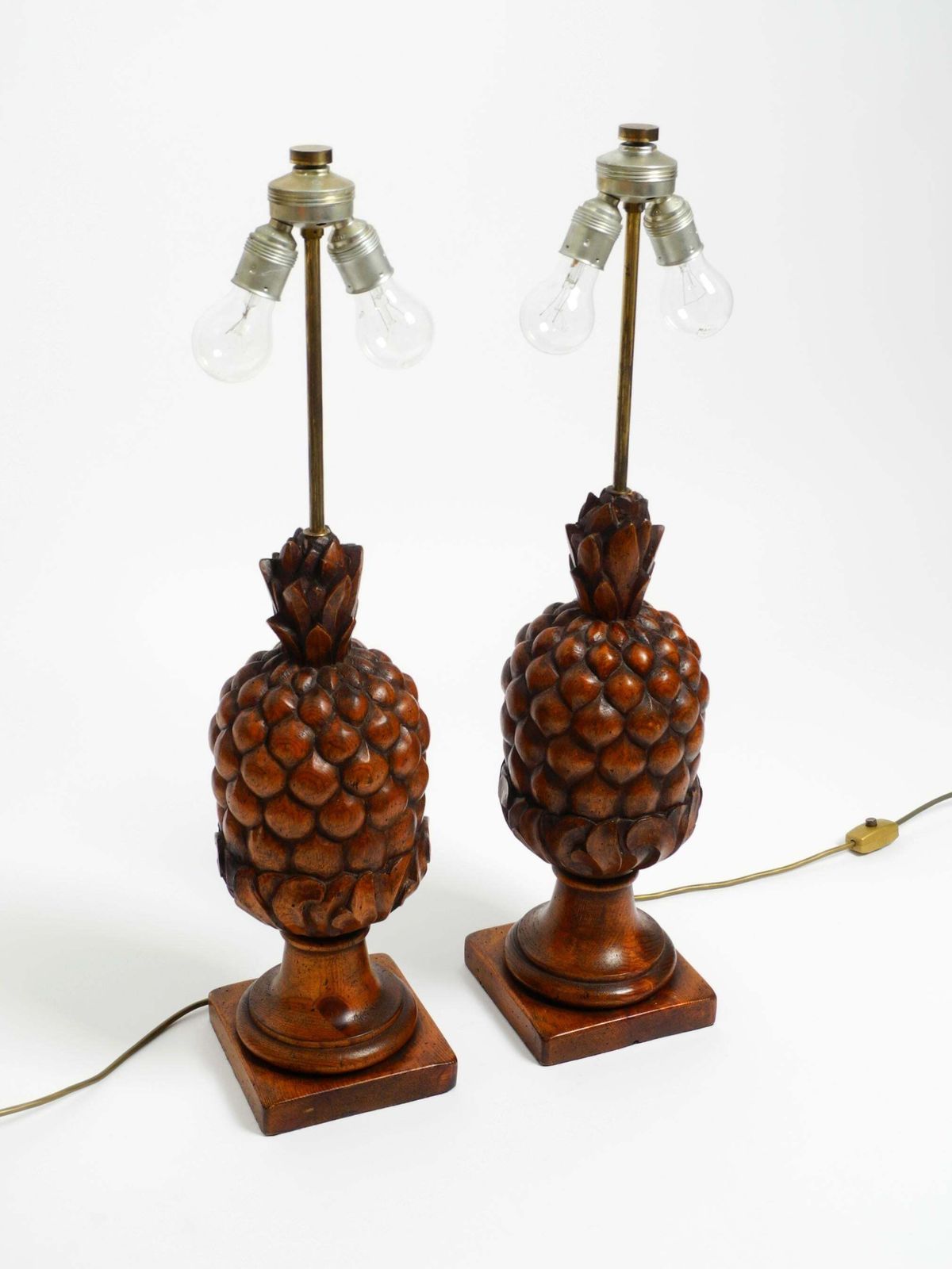 Pair Of Large Mid Century Modern Pineapple Table Lamps Made Of Stained Pinewood photo 2231.0