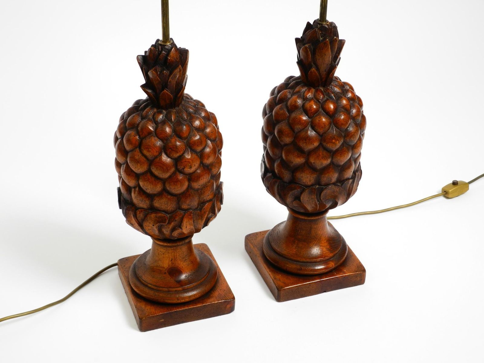 Pair Of Large Mid Century Modern Pineapple Table Lamps Made Of Stained Pinewood photo vinterior