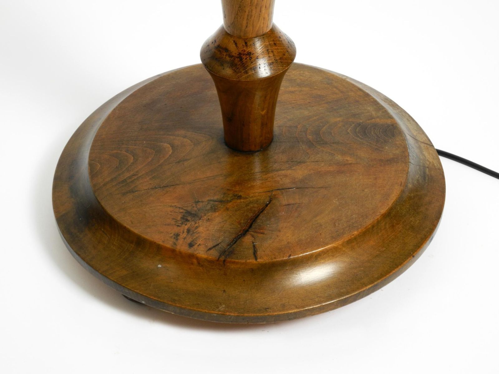 photo vinterior Beautiful Large German 1930s Floor Lamp Made Of Dark Oak Wood Without Shade