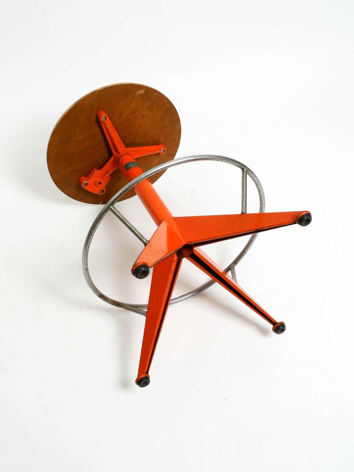 Rare Solid Italian Mid Century Industrial Metal Stool By Mautren In Rare Orange photo vintage