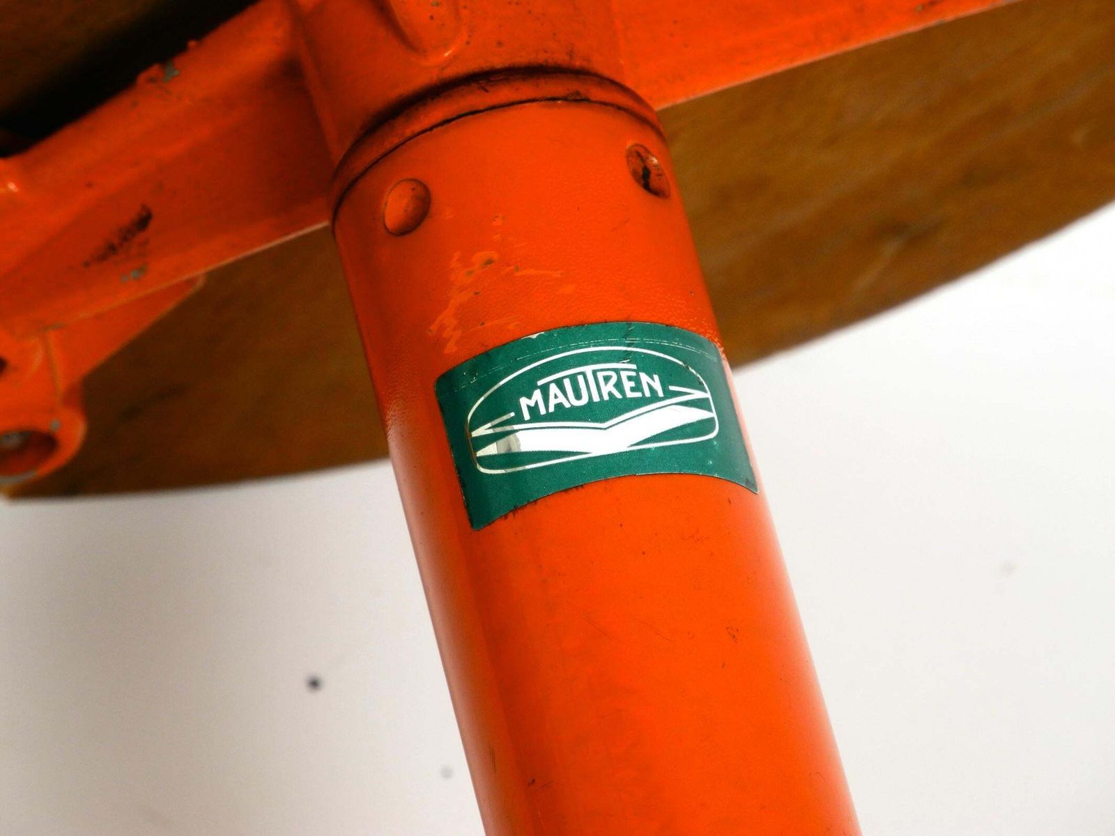 photo for sale Rare Solid Italian Mid Century Industrial Metal Stool By Mautren In Rare Orange