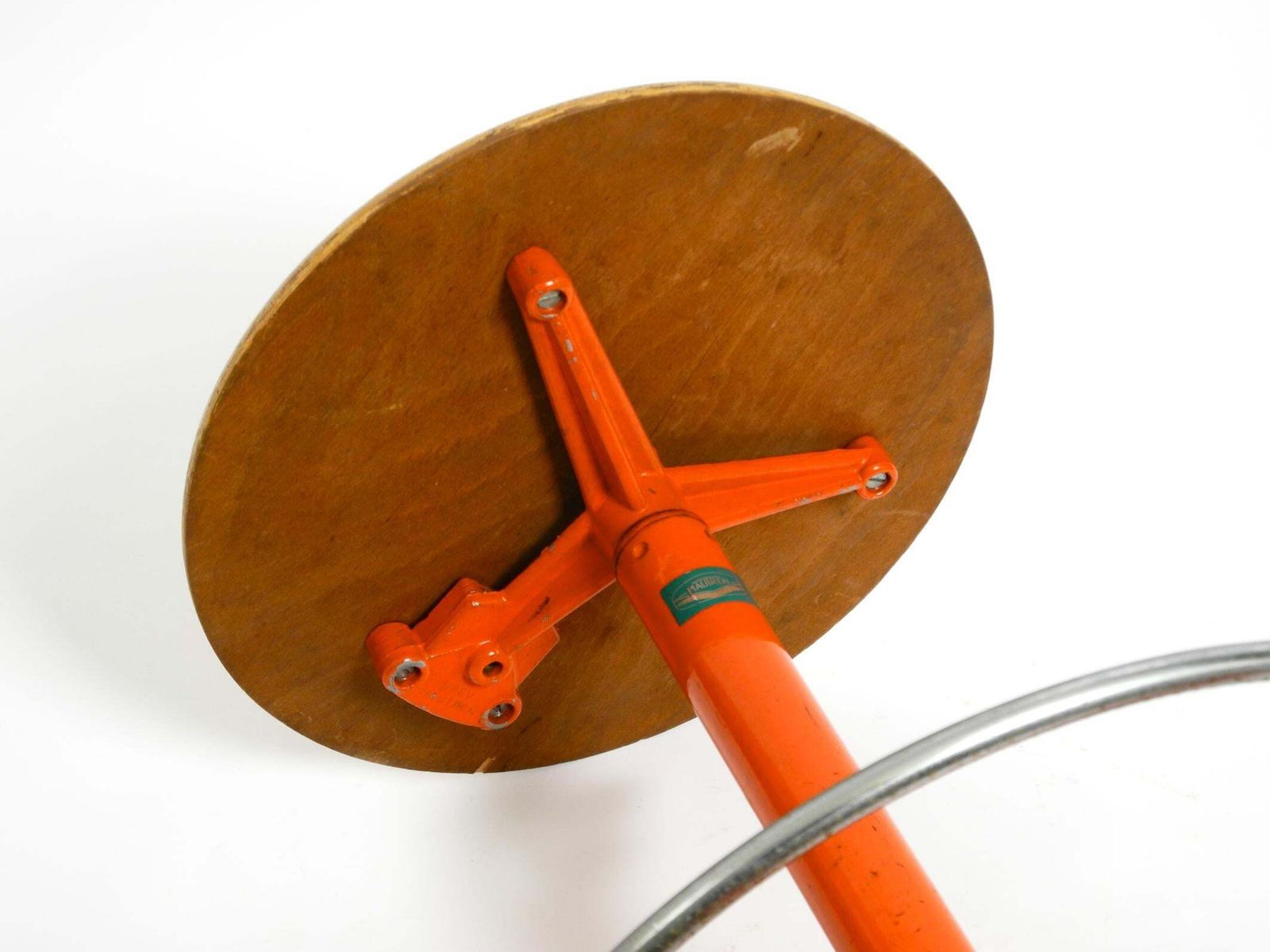 717.0 Rare Solid Italian Mid Century Industrial Metal Stool By Mautren In Rare Orange photo