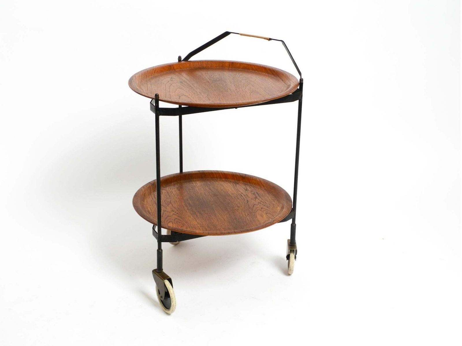 Beautiful Folding Mid Century Serving Trolley With Removable Teak Pagwood Trays photo for sale