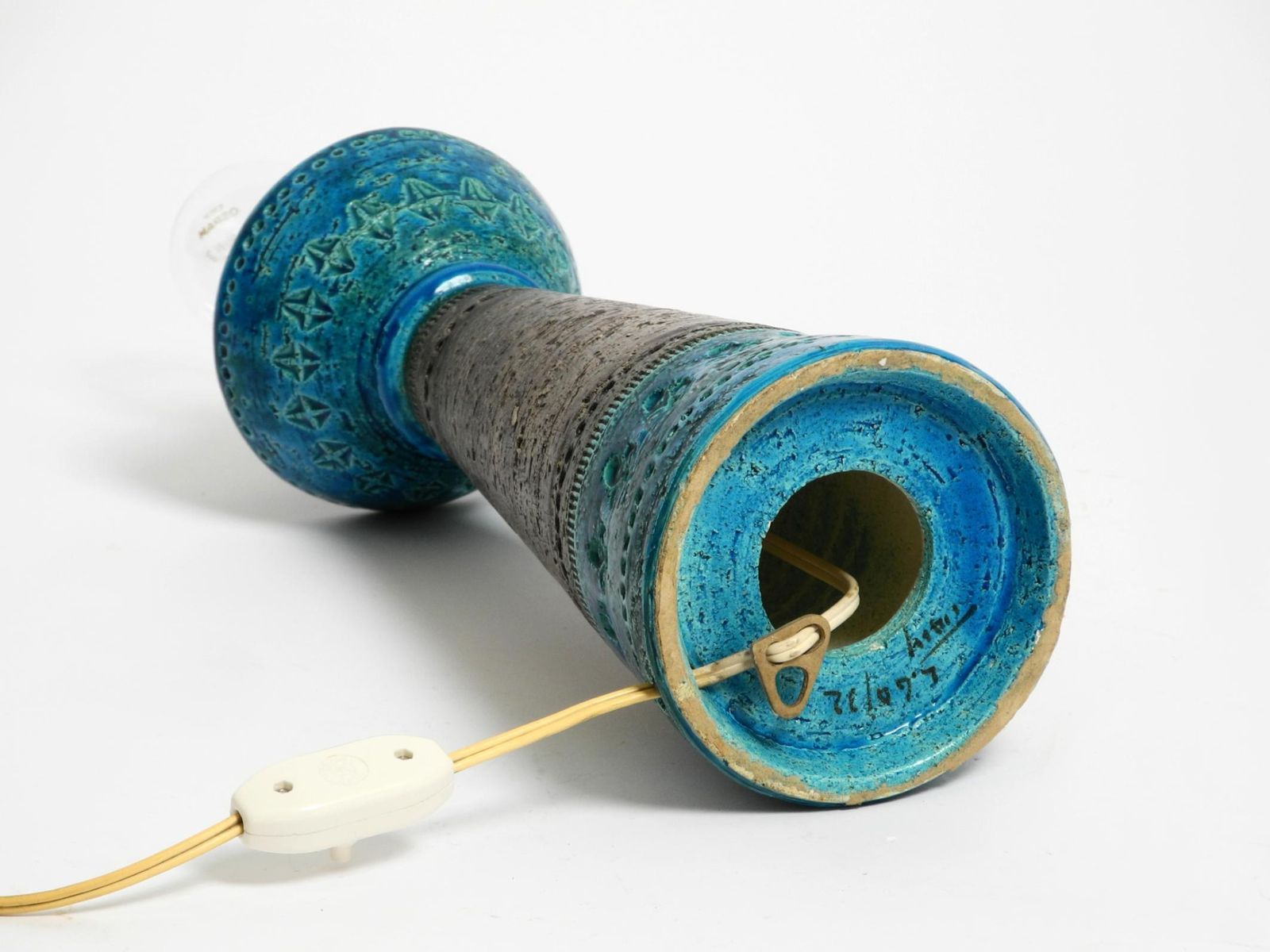 photo for sale Beautiful 1960s Rimini Blue Ceramic Table Lamp By Aldo Londi For Bitossi Italy