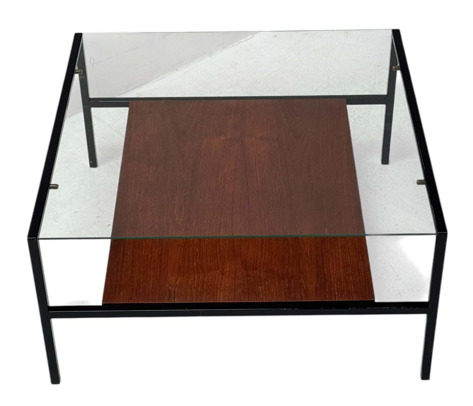 Mid Century Modern Coffee Table Cees Braakman Style With Glass Top, 1950s photo for sale