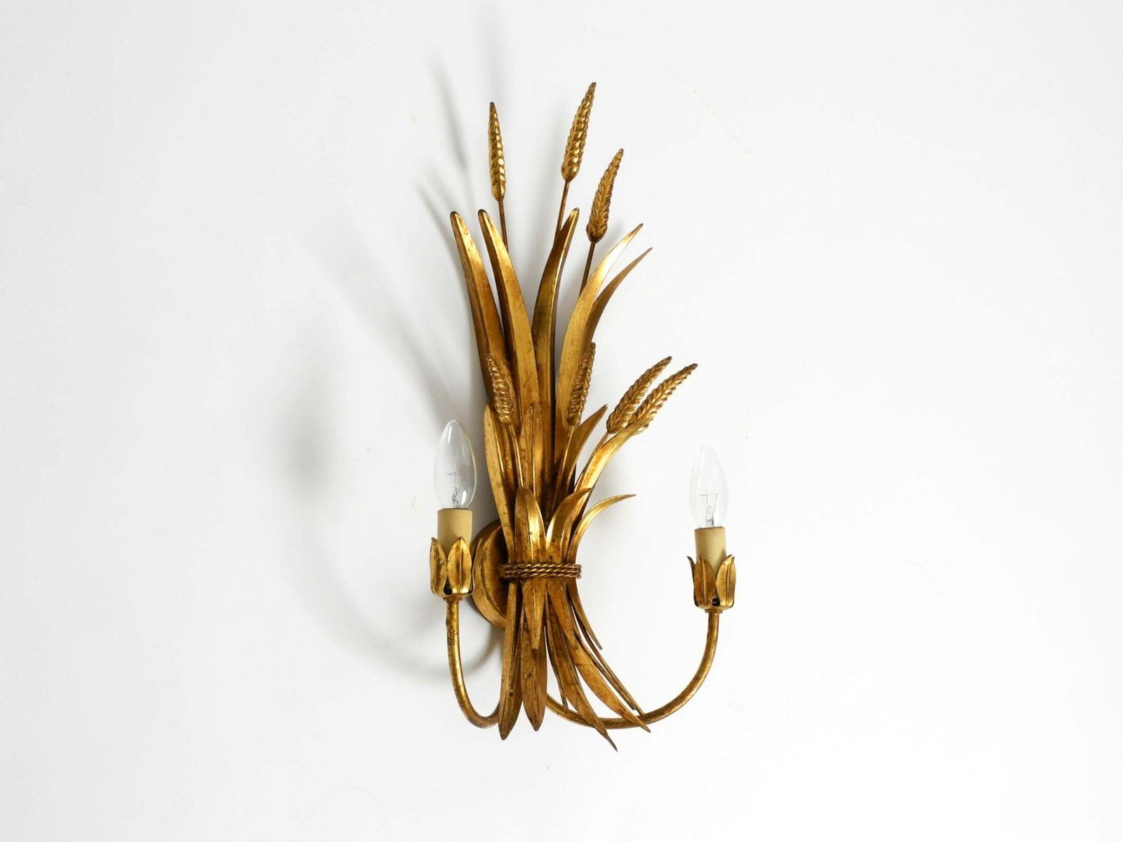 Beautiful Large 70s Gold Plated 2 Armed Metal Wall Lamp By Hans Kögl photo for sale