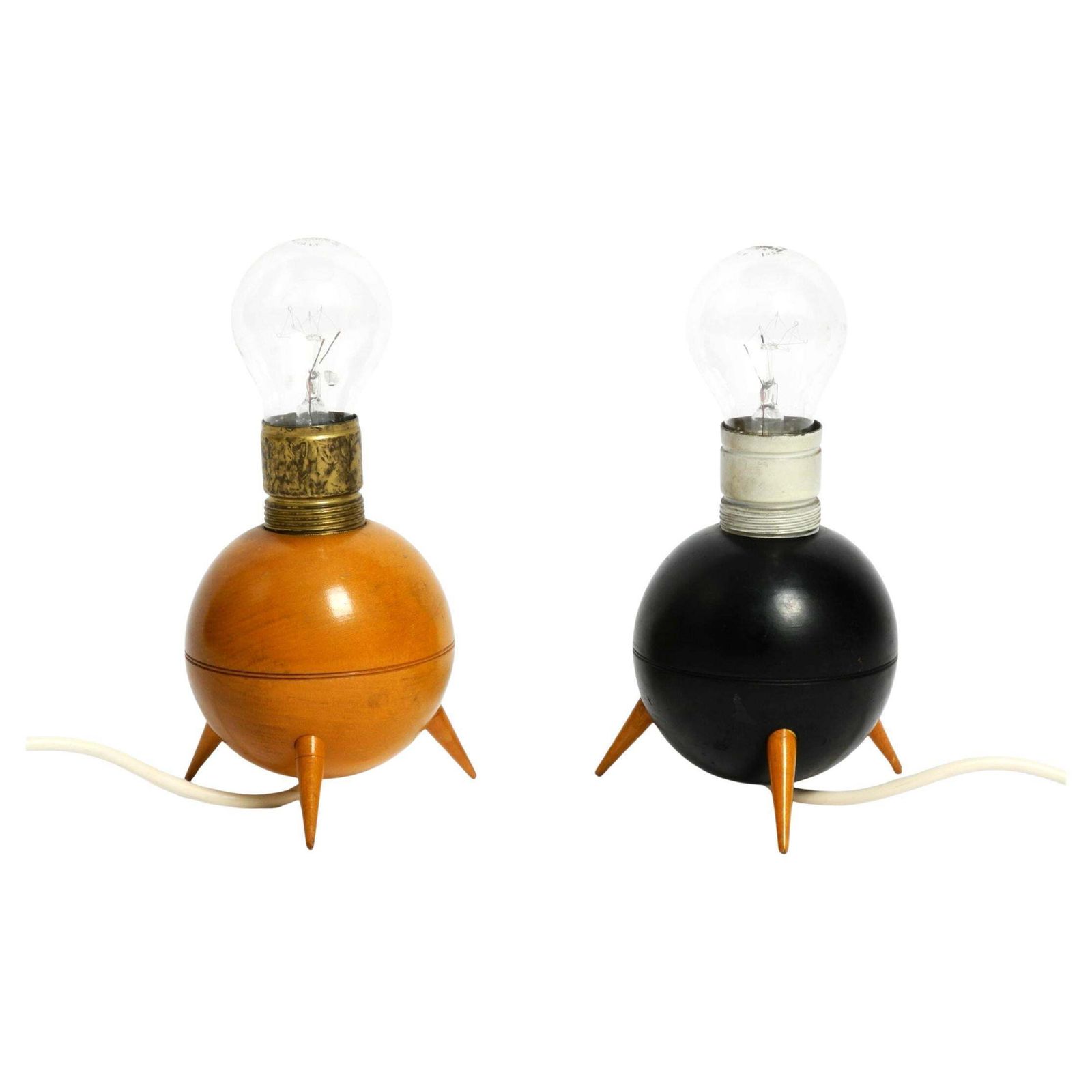 Pair Of Beautiful Small Mid Century Modern Tripod Wooden Table Lamps