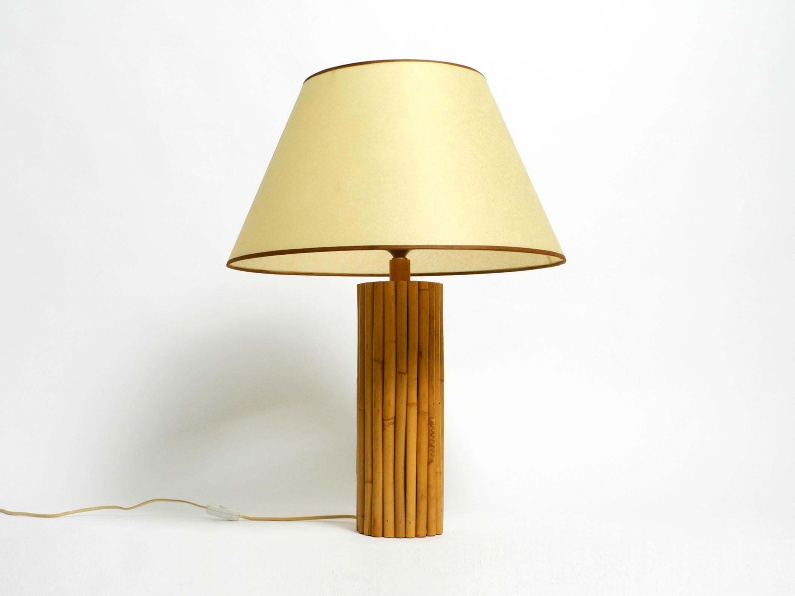 Large Beautiful 1970s Italian Bamboo Table Lamp With Large Oiled Paper Shade photo furniture