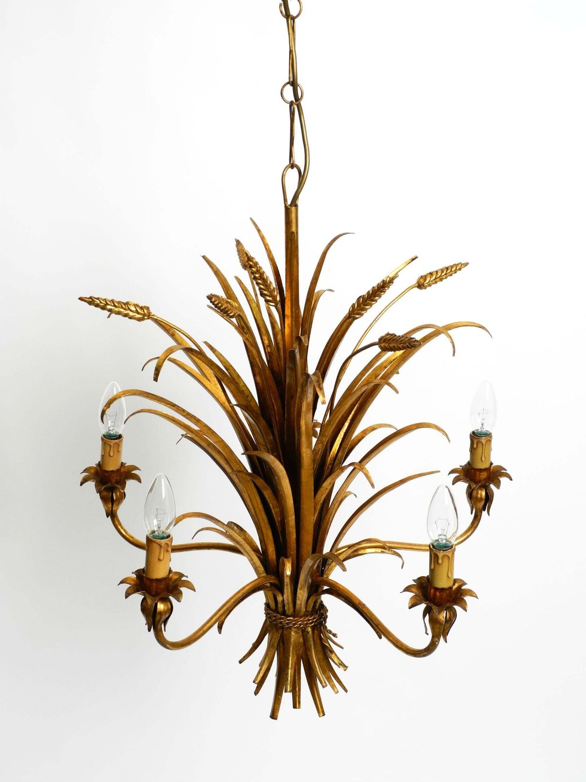 Beautiful 1970s Gold Plated 5 Arm Tall Metal Chandelier By Hans Kögl photo Lighting