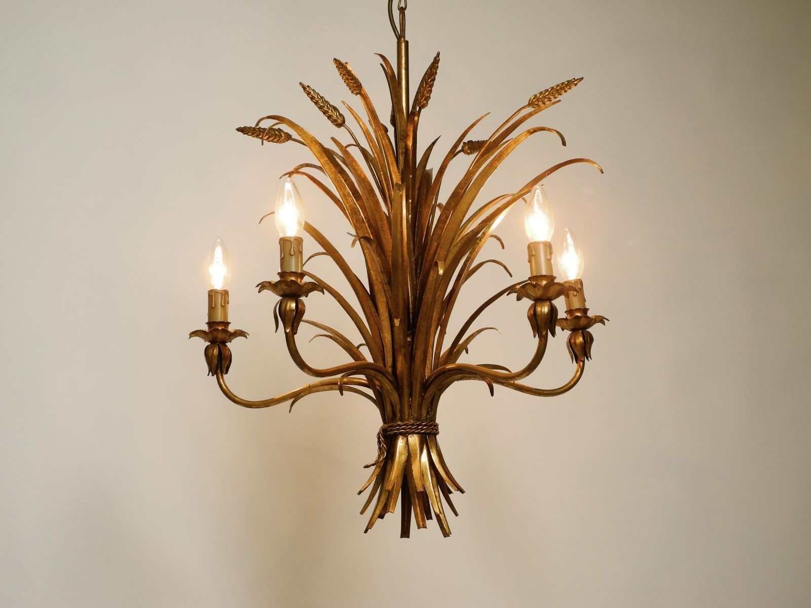 Beautiful 1970s Gold Plated 5 Arm Tall Metal Chandelier By Hans Kögl photo 1832.0