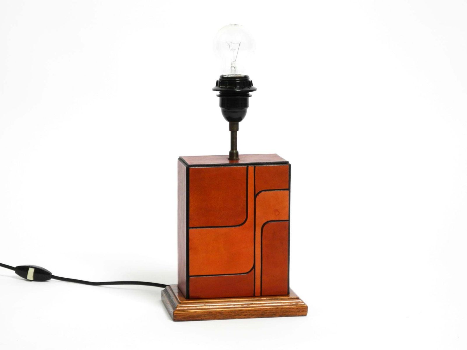 Italian 1960s Table Lamp Made Of Wood And Leather With Paper Straw Lampshade photo buy