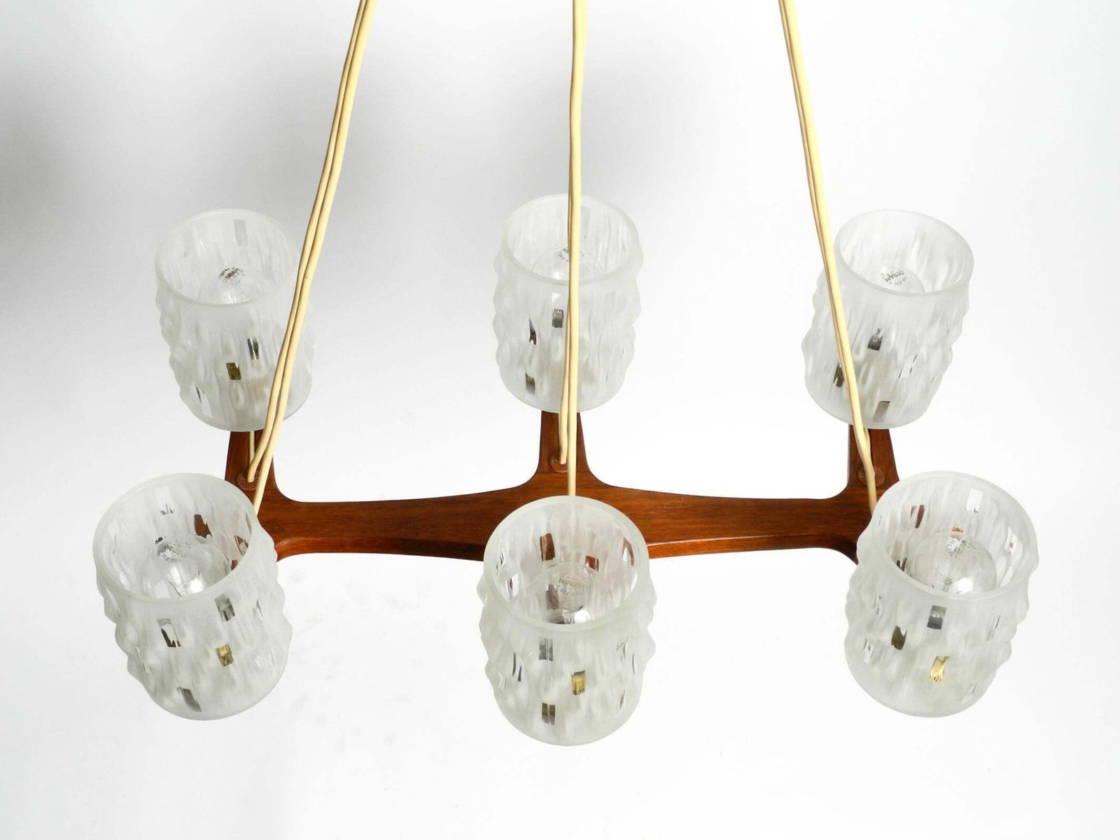 6 Armed Scandinavian 1960s Ceiling Lamp Made Of Teak And With Glass Shades photo furniture