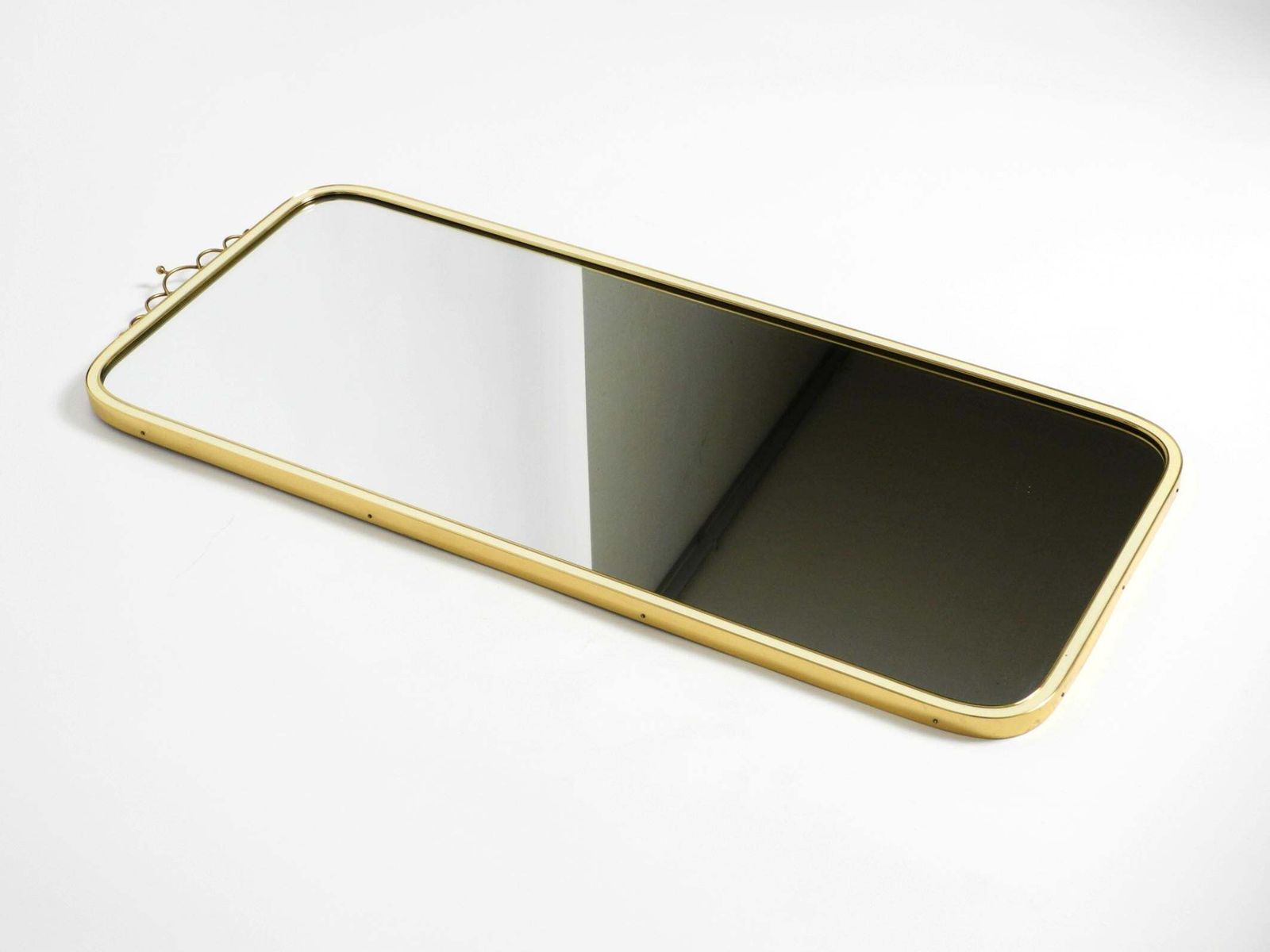 Large Heavy Long Mid Century Brass Wall Mirror By Münchner Zierspiegel photo 1116.0